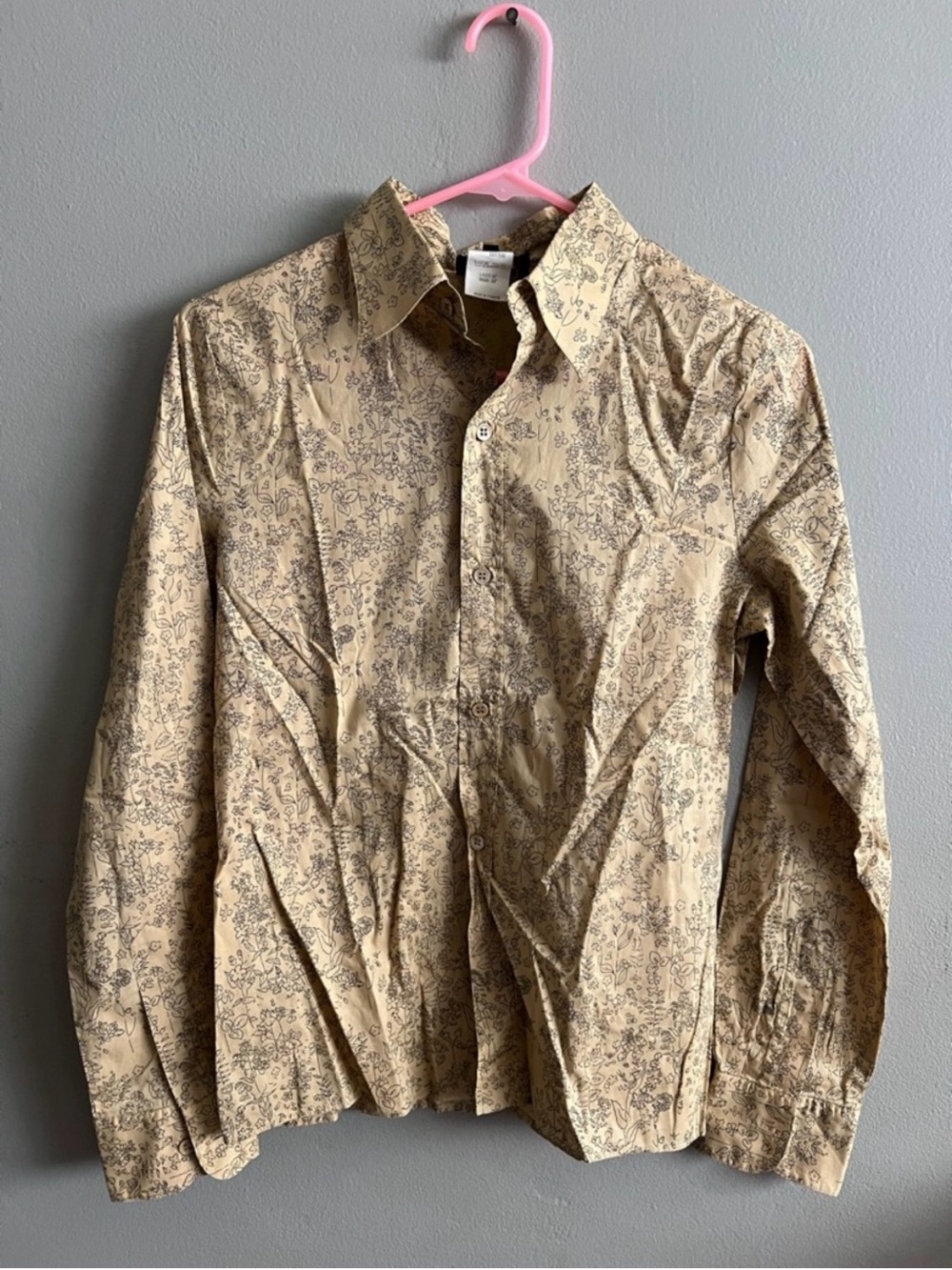 Men’s A.P.C. Beige Floral Button-Up Cotton Collared Long Sleeve Street Shirt M